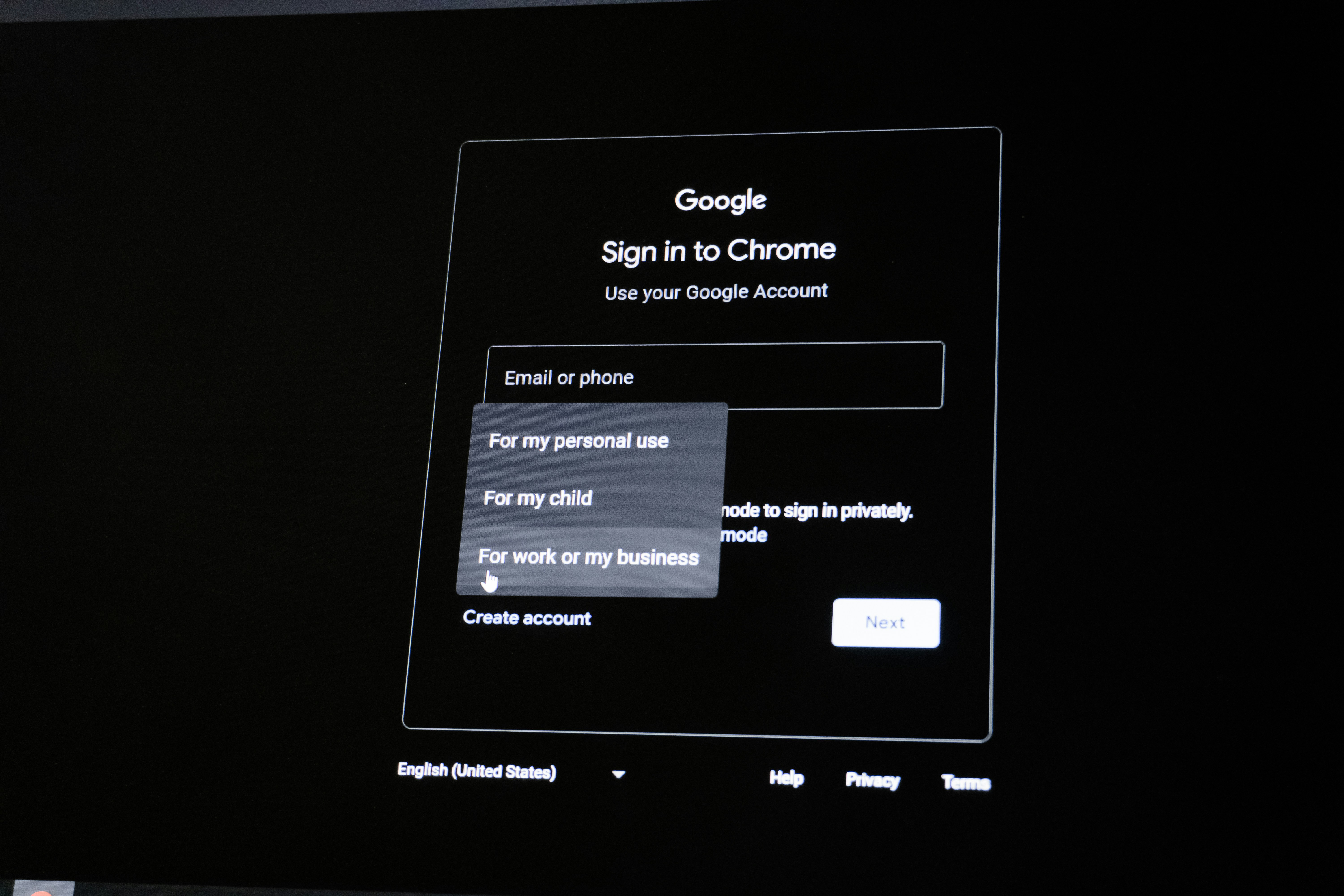 Google sign in to chrome screen